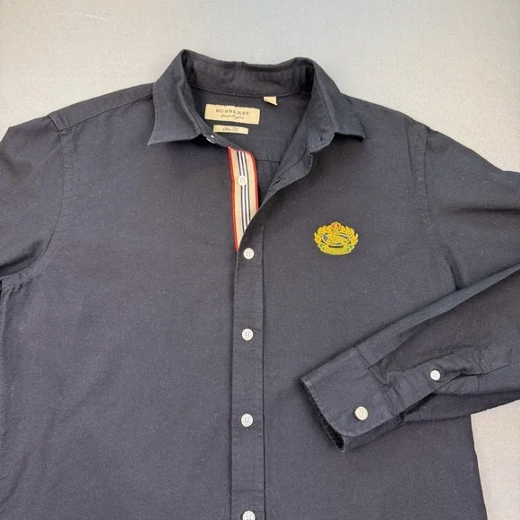 Vtg Burberry Women's L Slim Luxury Black Oxford Y2K Big EKD Logo Placket Lining - Picture 2 of 16